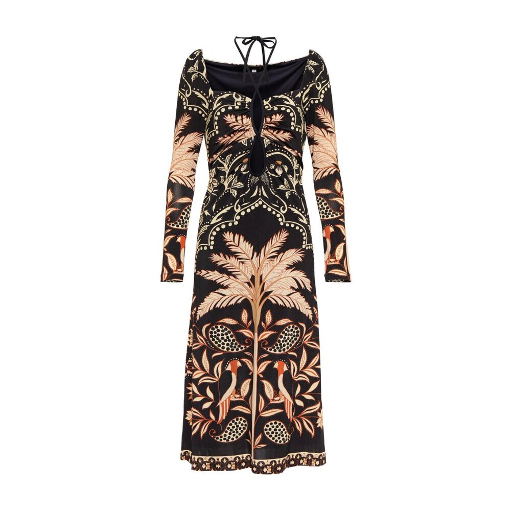 Johanna Ortiz Fables of the Night Midi Dress Palm Cardamom Black Size US 0 NWT